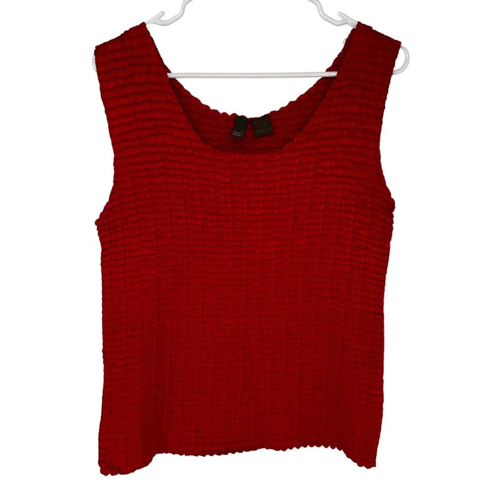 Serenade Scrunch Red Satin Top Sleeveless Size Large